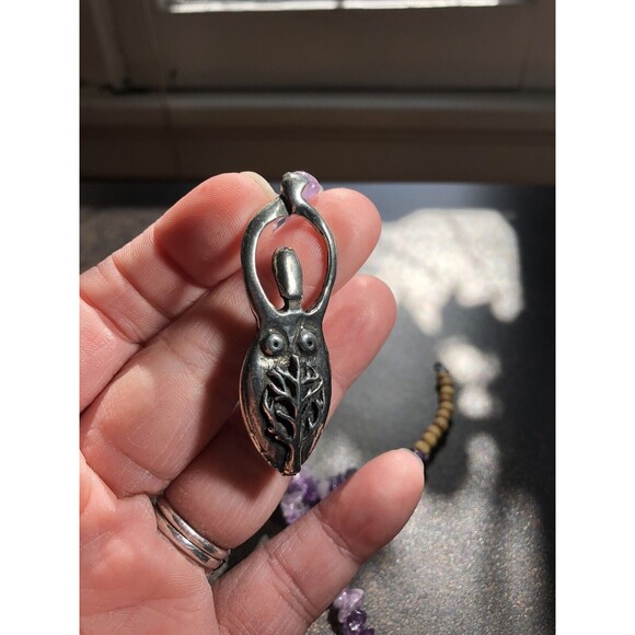 Amethyst Chip Bead Necklace with Goddess Tree Of Life Pewter Pendant Purple - Picture 5 of 11